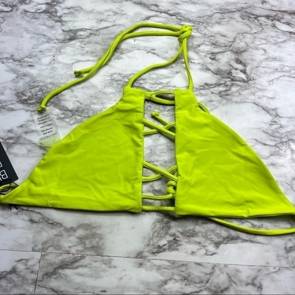 ❤️ Black Box Swim Halter Top Neon Green Bikini Top - Picture 1 of 6